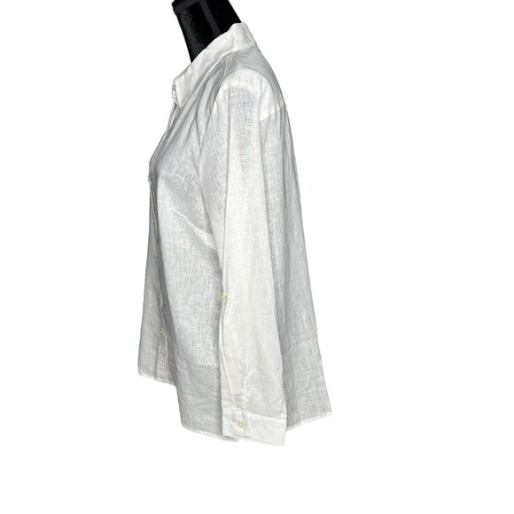 Christopher and Banks Top Womens Size Medium White Collar Button Down Semi Sheer - Picture 4 of 12